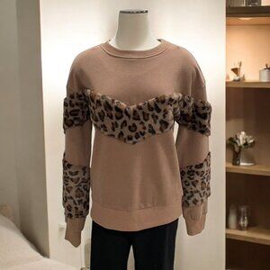 Hem And Thread Leopard Faux Fur Pullover Small NWT Cozy Baddie Streetwear Winter